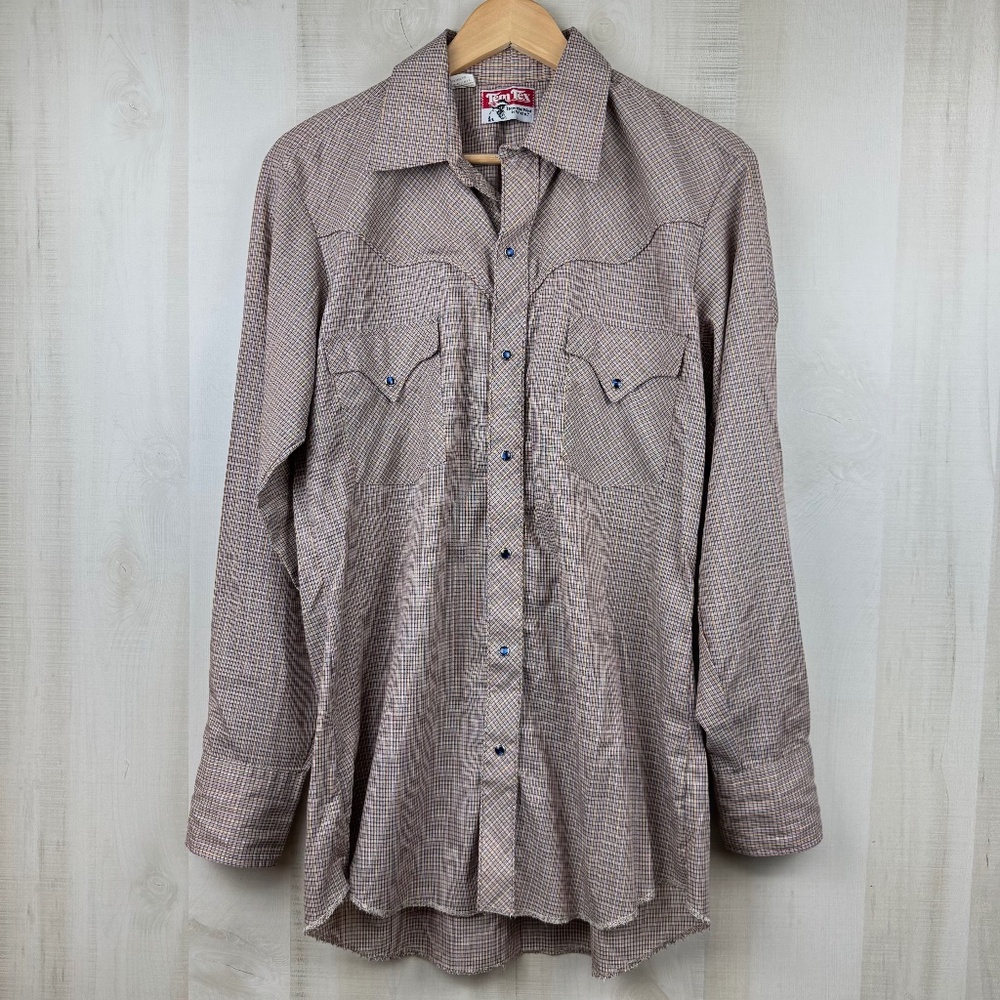 Vintage 1960s Tem Tex Men’s Western Shirt Multicolor Microplaid 16-3/4 XLT USA